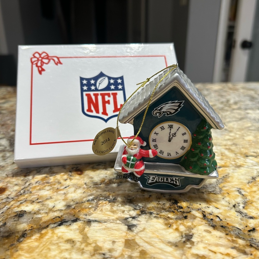 NFL Eagles Festive Clock Ornament with Santa